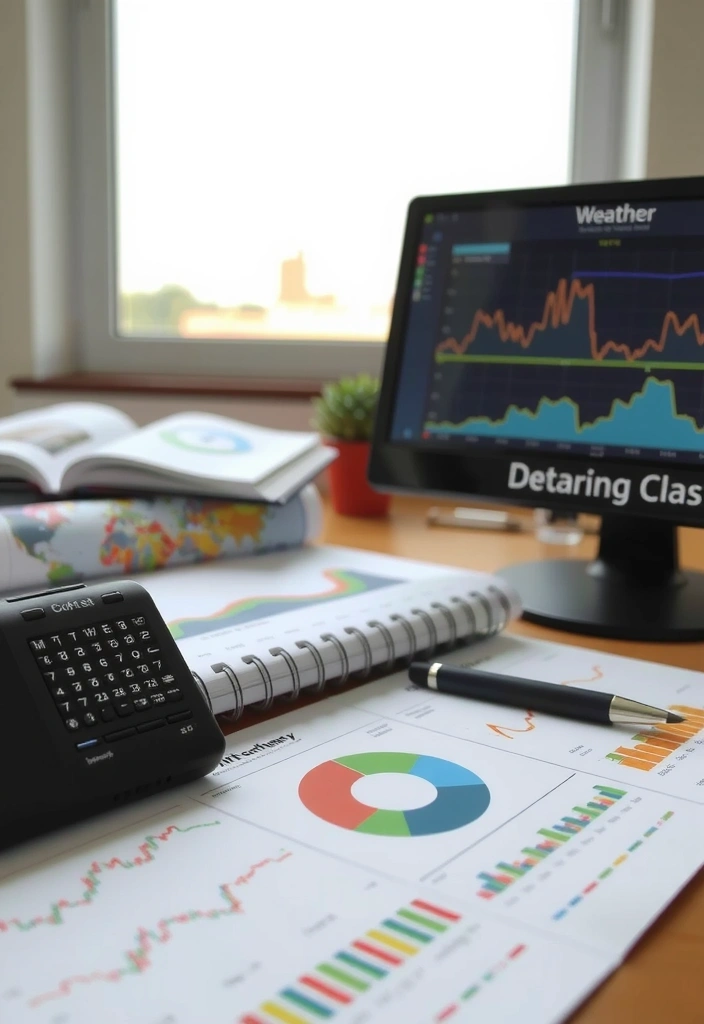 Weather data charts on a lab desk